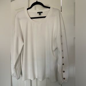 Tribal XL White lightweight button sleeve straight hem sweatshirt